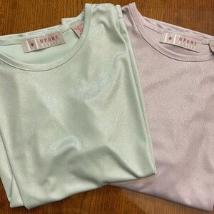 NWOT LT SPORT bundle of 2 womens petite shimmer short sleeve tops Liquid feel SP